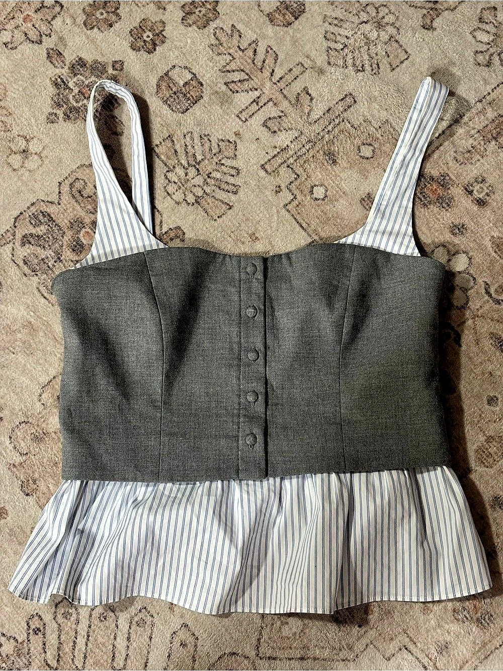 ZARA Striped Peplum Camisole in Gray & White Like New